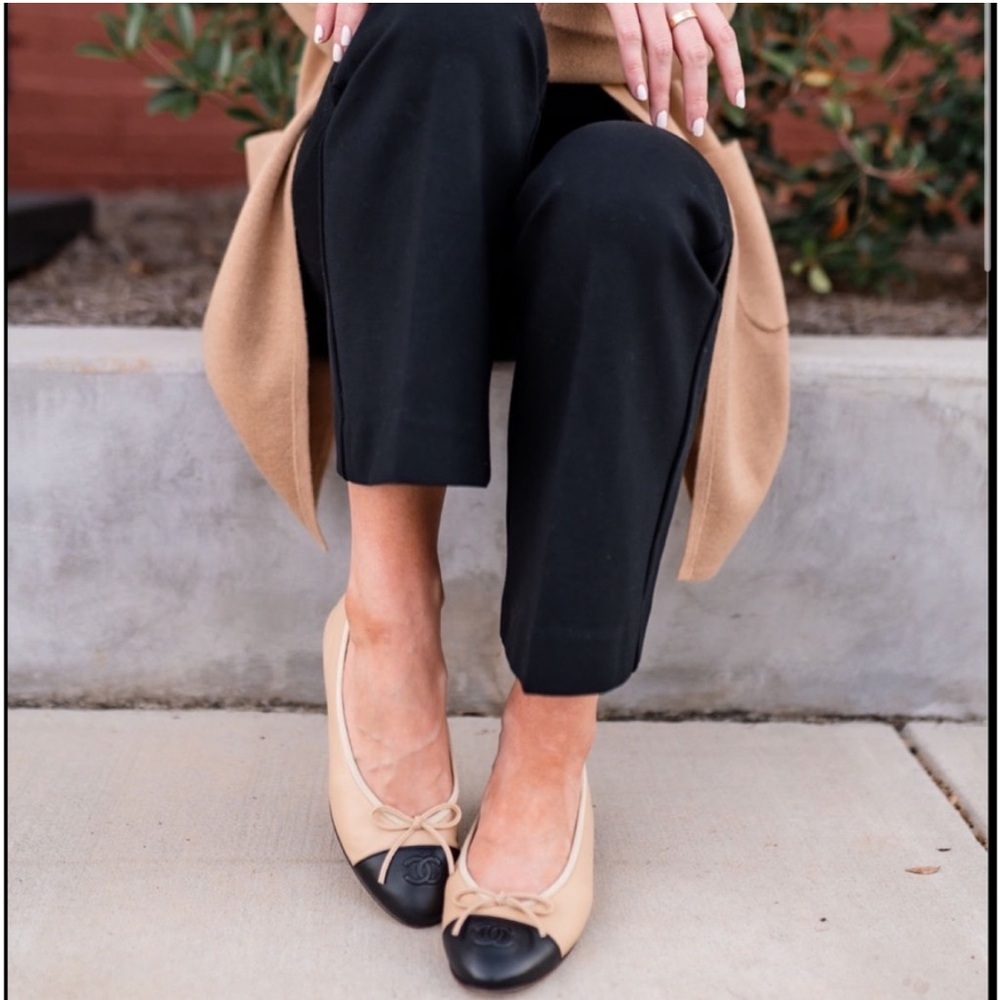 CHANEL Lambskin‎ Ballerina Beige/Black Classic Ballet Flats shoes Size 38 - Picture 8 of 14
